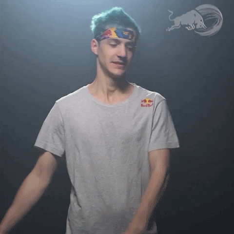 Ninja is dabbing and smiling